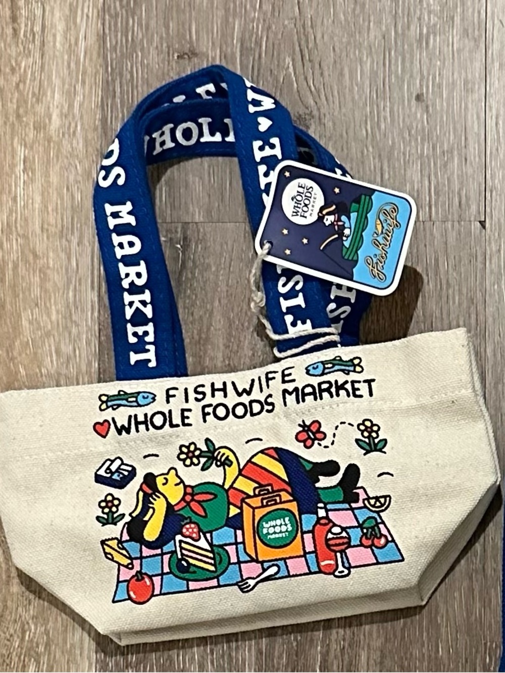 Fishwife x Whole Foods Market Canvas Picnic Tote in Blue-Handled Design